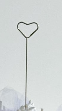 Gold wire heart card holder on a fine stem
